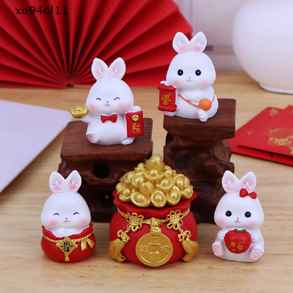 Xo Lucky Cute Kawaii Rabbit Bunny Patung Patung Gaming Kantor Meja Desk Ornamen Mobil2023Dekorasi Imlek OL