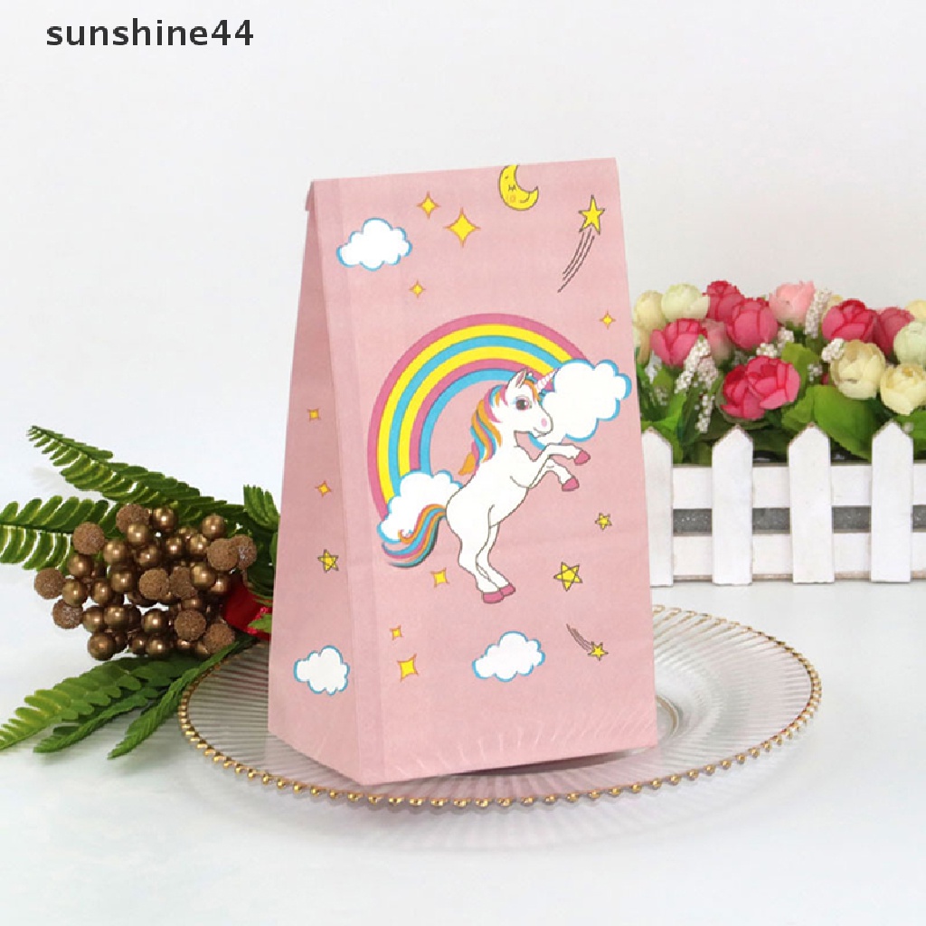 Sunshine 12Pcs/Pack Unicorn Paper Candy Gift Bag Kantong Kertas Kraft Kue Pesta Unicorn ID