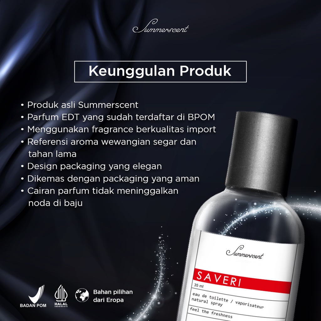 Summerscent Saveri Parfum Parfume Farfum Pria Wanita Cewek Cowok Halal Tahan Lama Non Alkohol 100% Original 35ml