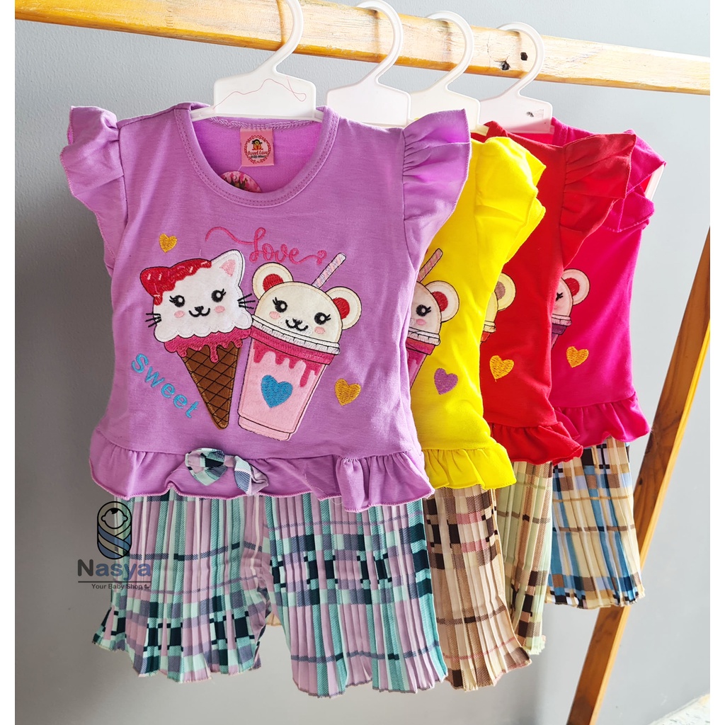 [SL-028] Setelan baju plisket Anak Bayi Perempuan motif cartoon