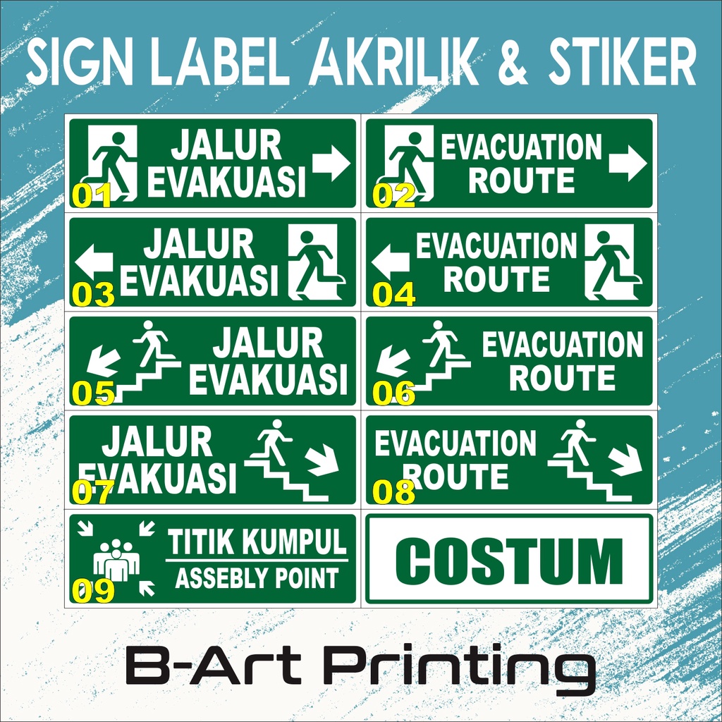 AKRILIK SIGN DAN STIKER JALUR EVAKUASI WATERPROOF/ STIKER EMERGENCY EXIT Stiker K3 Evakuasi STIKER JALUR EVAKUASI WATERPROOF/ STIKER EMERGENCY EXIT