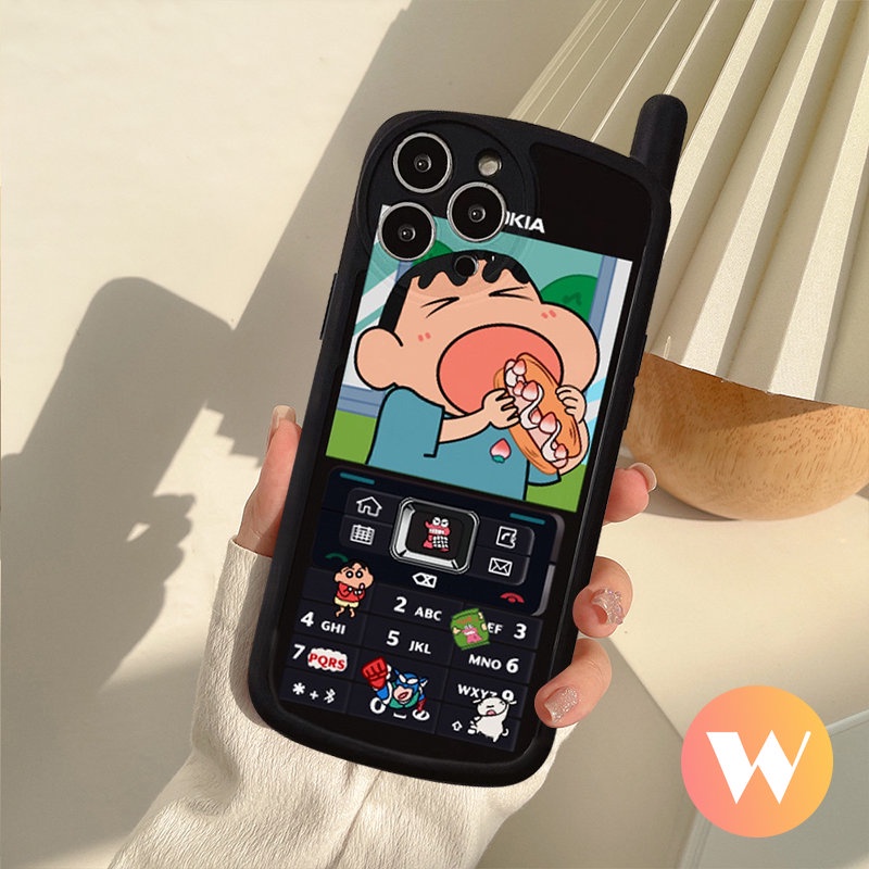 IPHONE Casing Bentuk Ponsel Ponsel Kepribadian Retro Kompatibel Untuk Iphone11 14 12 13 Pro Max7 8 Plus XR X XS MAX SE 2020 Kreatif Lucu Kartun Crayon Shin-chan Sakurada Nene Soft Cover