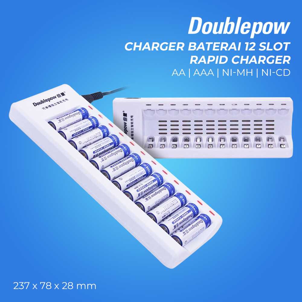 (BISA COD) FTIHSHP Doublepow Charger Baterai 12 Slot Rapid Charger AA/AAA Ni-Mh Ni-Cd - DP-K12