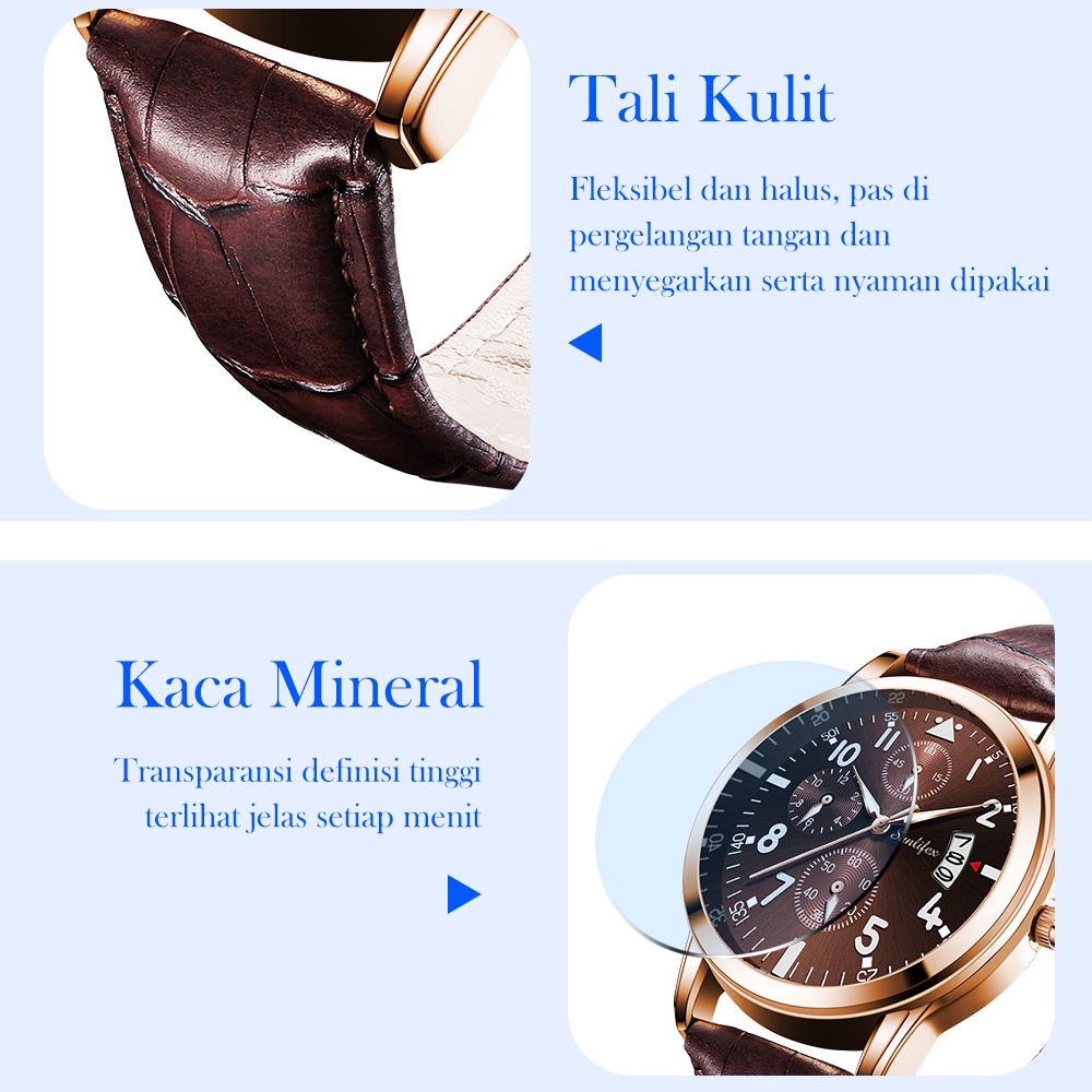 Sunlifex Jam Tangan Pria 7004 Original Anti Air Kuarsa Tali Kulit Jam Tangan Cowok-5