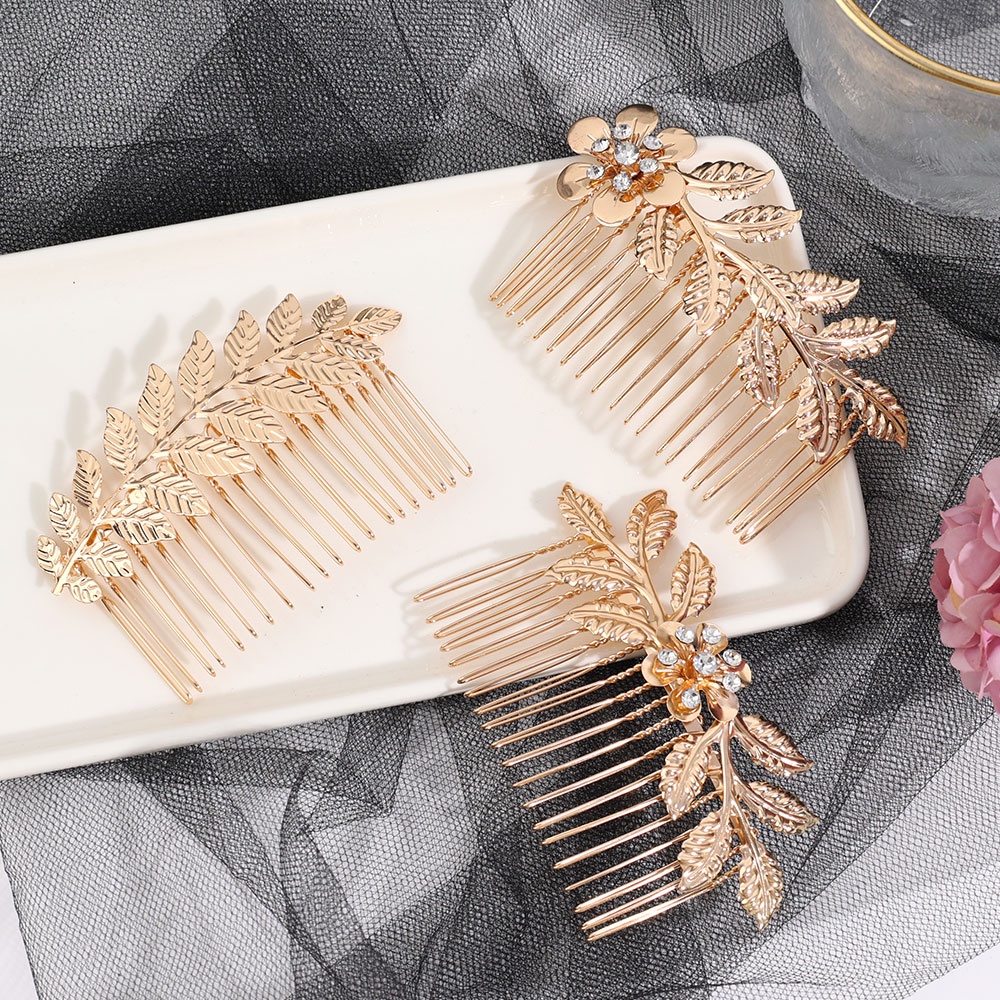 Golden Olive Leaf Insert Comb Wedding Hairstyle Dekorasi Hiasan Kepala Cahaya Mewah High-end Bridal Hair Comb