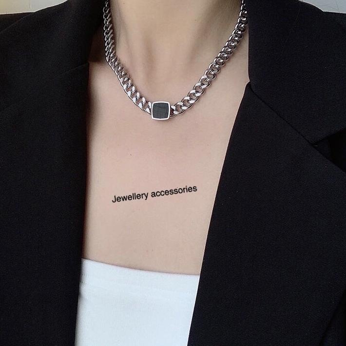 ○ Kalung Titanium Silver Black Square Mirip Emas Putih Sisik Naga Premium ☑