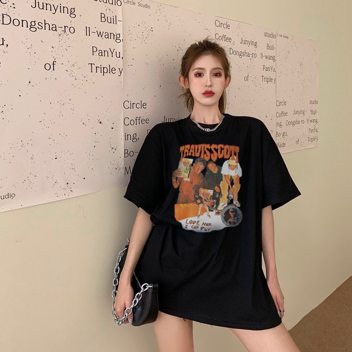 American Vintage Cartoon Pattern printing Overszie T-shirt baju kaos wanita/kaos puith