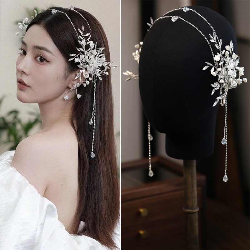 Set Anting Tusuk Gantungkalung Rantai Mutiara Handmade Untuk Pengantin Wanita