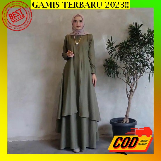 Gamis Syari Soffina Set Hijab Polos Busui Friendly Bahan Lady Zara Premium Aplikasi Renda Hitam Dan 