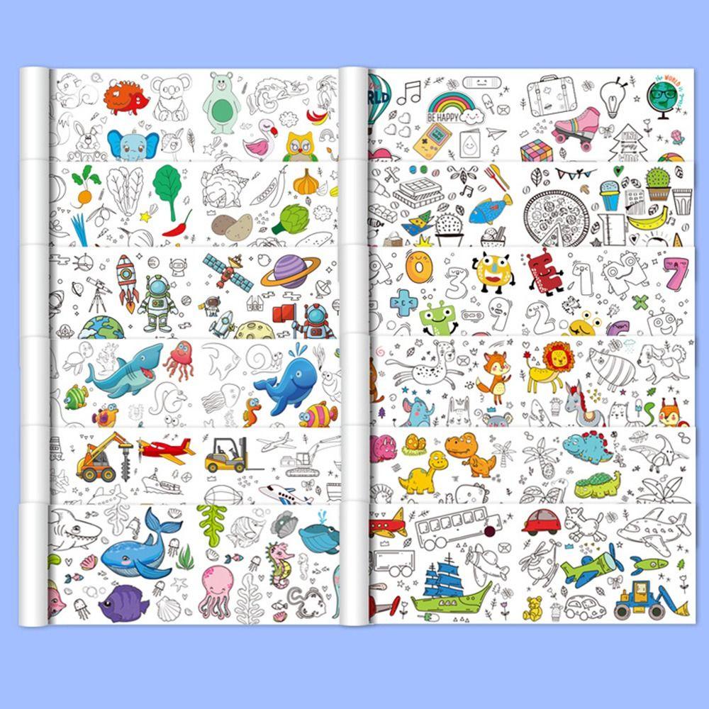 Nanas 12PCS Buku Cat Pencerahan Gambar Gambar Gambar Buku Gambar Kertas Warna Graffiti Scroll