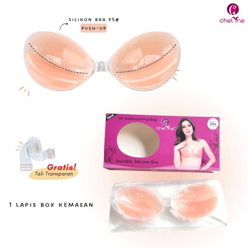 Bra Silicon Chelyne Push Up Bra P5 Dengan Box (PREMIUM) - Lem Perekat FreeBra (Termasuk Tali Transparan)