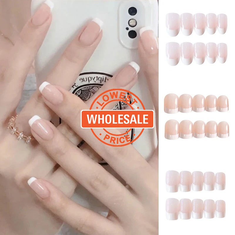 [Harga Grosir] DIY Manicure Nail Art Aksesoris Akrilik Buatan Kuku Palsu Alami Penutup Penuh Ballerina Peti Mati Kuku Palsu Tekan Di Ujung Kuku 24 Pcs Nude Gaya Perancis Kuku Palsu