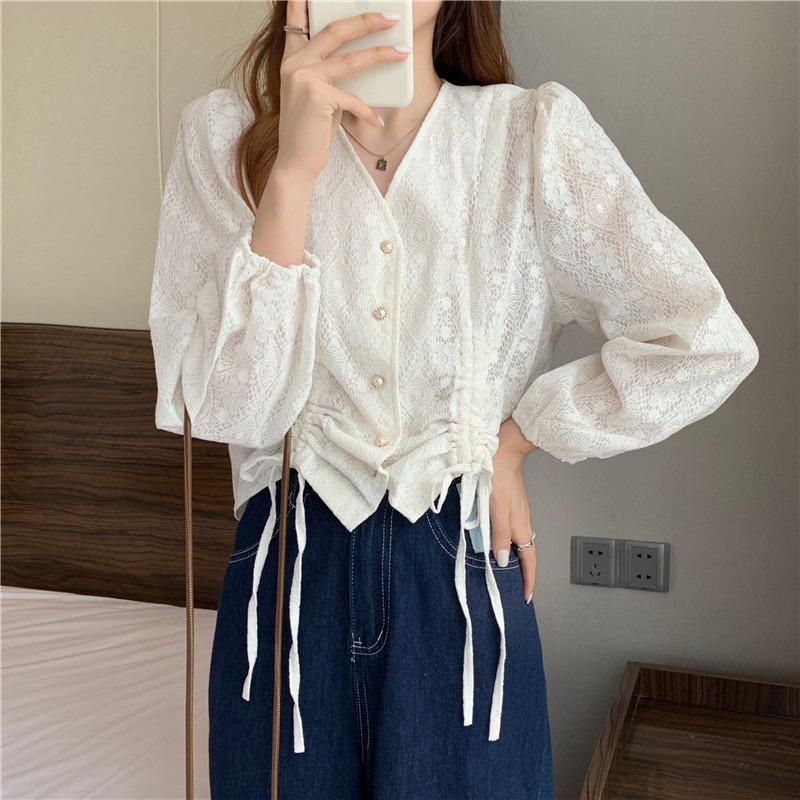 yikoo-Kemeja korea lengan panjang blouse wanita shirt atasan pakaian