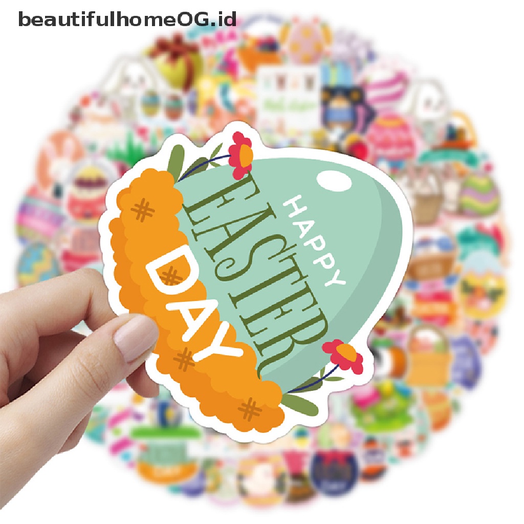 // Beautifulhomeog.id// 50PCS Easter Egg Bunny Stiker Paskah Dekorasi Decals Mainan Anak Kartun Lucu **