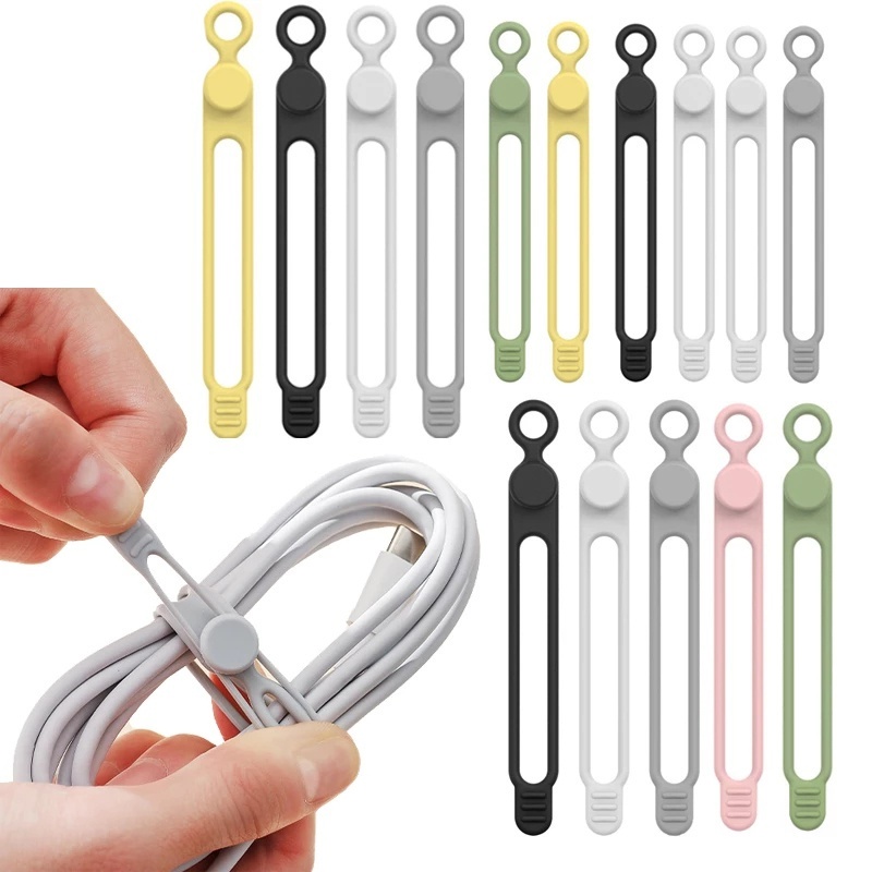 Earphone USB Charging Line Management Cord Kabel Fixer Holder Reusable Winder Clip Desk Top Cable Wire Fastening Ties Silikon Berkualitas Tinggi Organizer Kabel Data Multifungsi