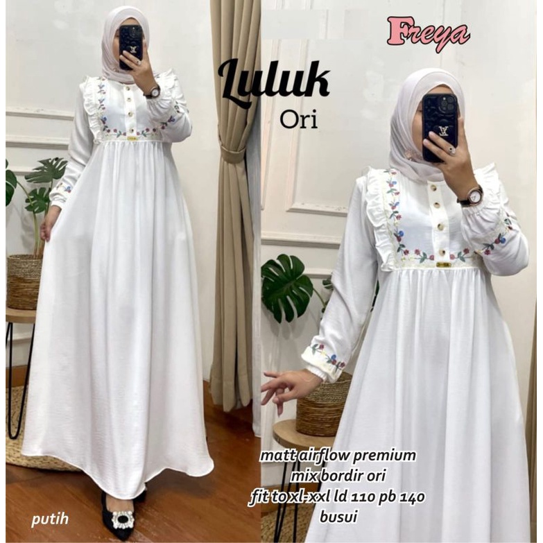 Gamis Polos Jumbo Bordir XXL LD 110 Termurah Terbaru Terlaris Kekinian Lebaran Pakaian Wanita Crinkl