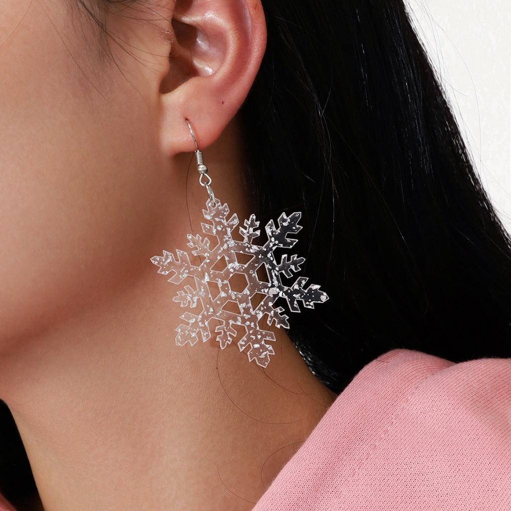 Fashion Senior Natal Perak Telinga Kait Edelweiss Pendant Earrings Acrylic Snowflake Sequin Earrings