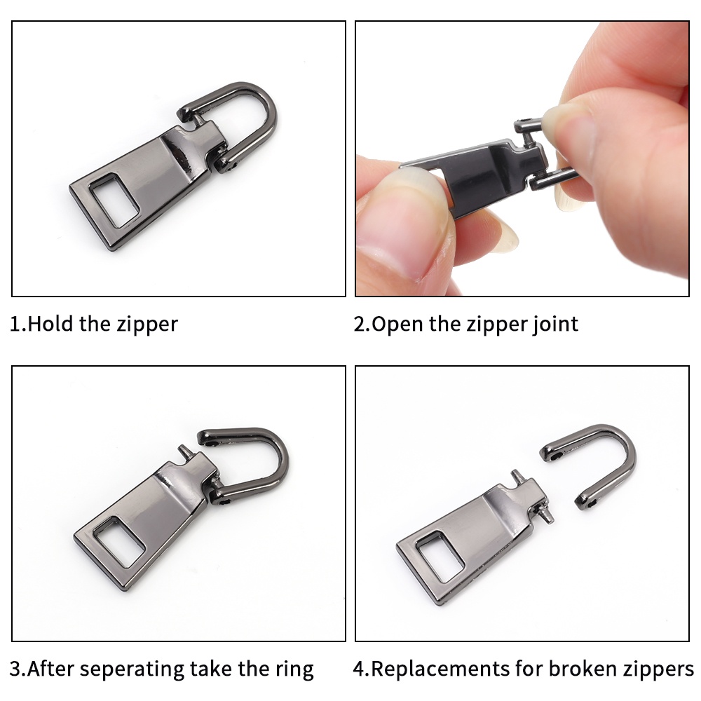 [Grosir] 1/10pcs Slider Zipper Head Puller Extender Perbaikan Dilepas Ritsleting Aksesoris Pakaian Universal Slider Kit Kerajinan Ransel Pengganti Tarik Logam DIY Jahit