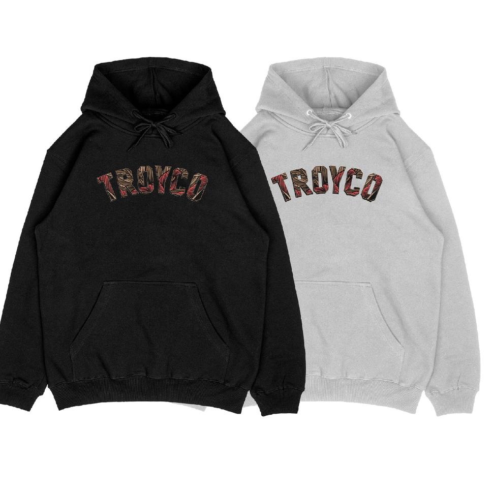 Langsung Order Troy Company Hoodie Collage Patern Fill Hitam Putih KH 286