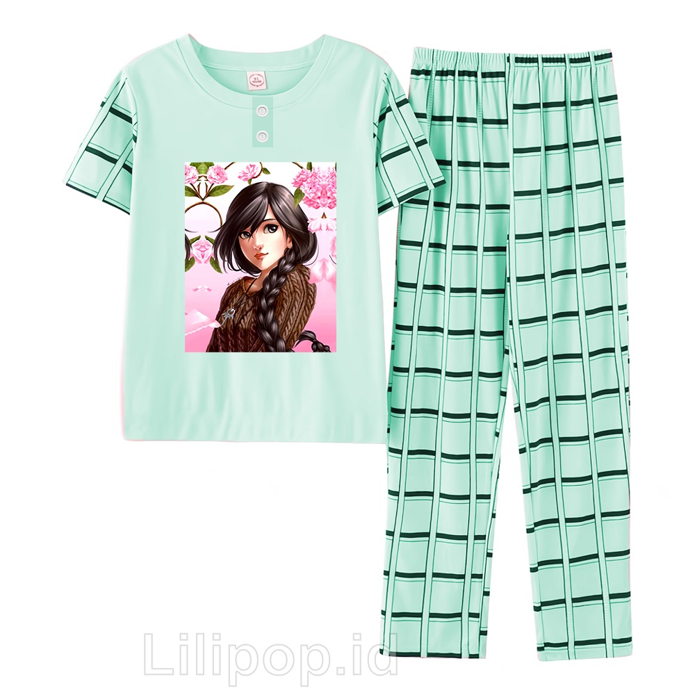 Lilipop.id  Baju Tidur Wanita CP Beauty Princess Setelan Piyama BabyDoll  Kaos Celana Panjang