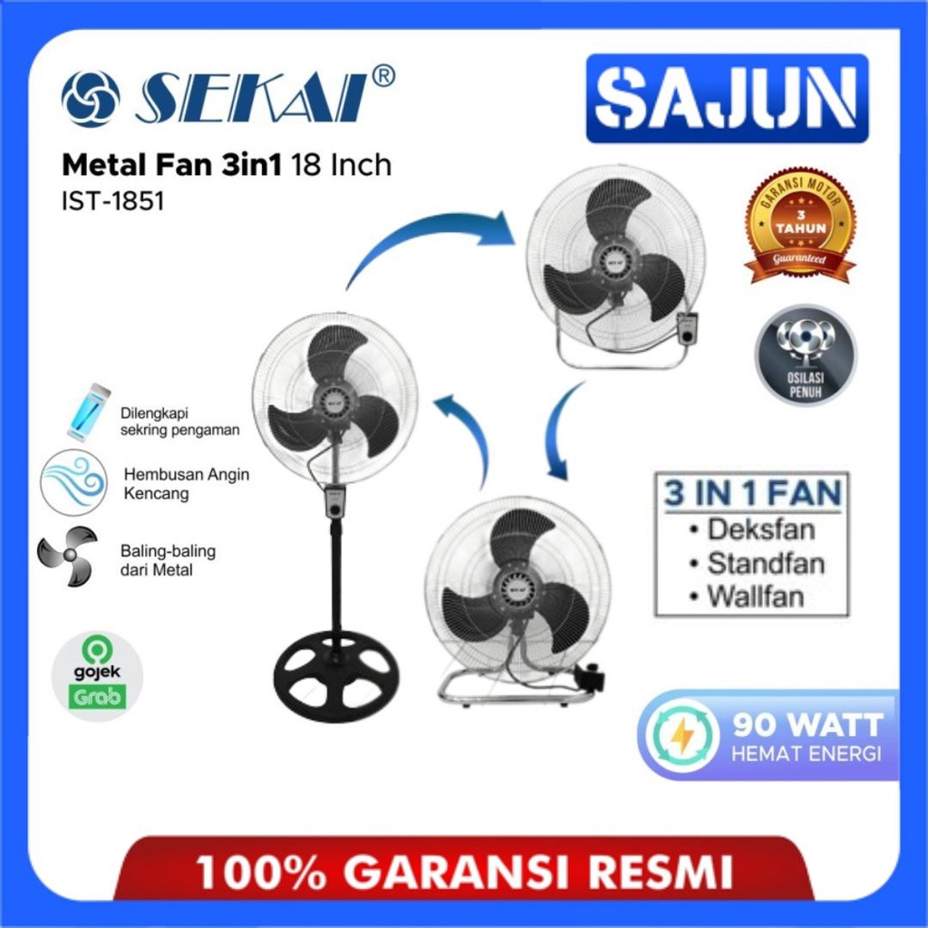 SEKAI Metal Fan 3in1 IST1851 Kipas Angin 18 Inch IST 1851