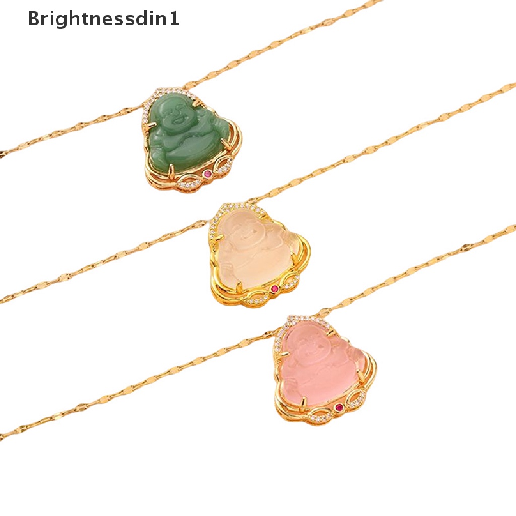 [Brightnessdin1] 1pc Kalung Liontin Buddha Maitreya Baja Titanium Kristal Wanita Keberuntungan Jimat Butik