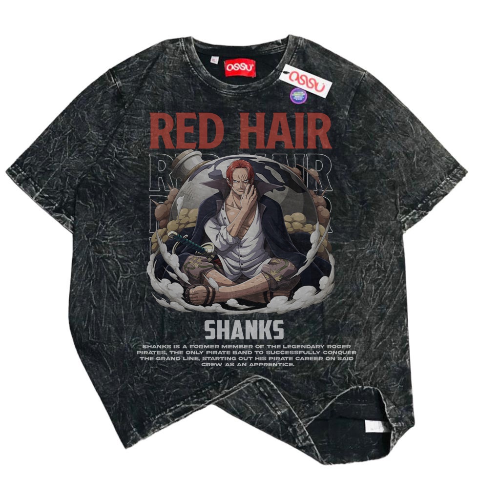 HAPI BASIC "RED HAIR SHANKS ONE PIECE" T-Shirt | Regular T-shirt | Stone Wash | Kaos ANIME Movie Kar