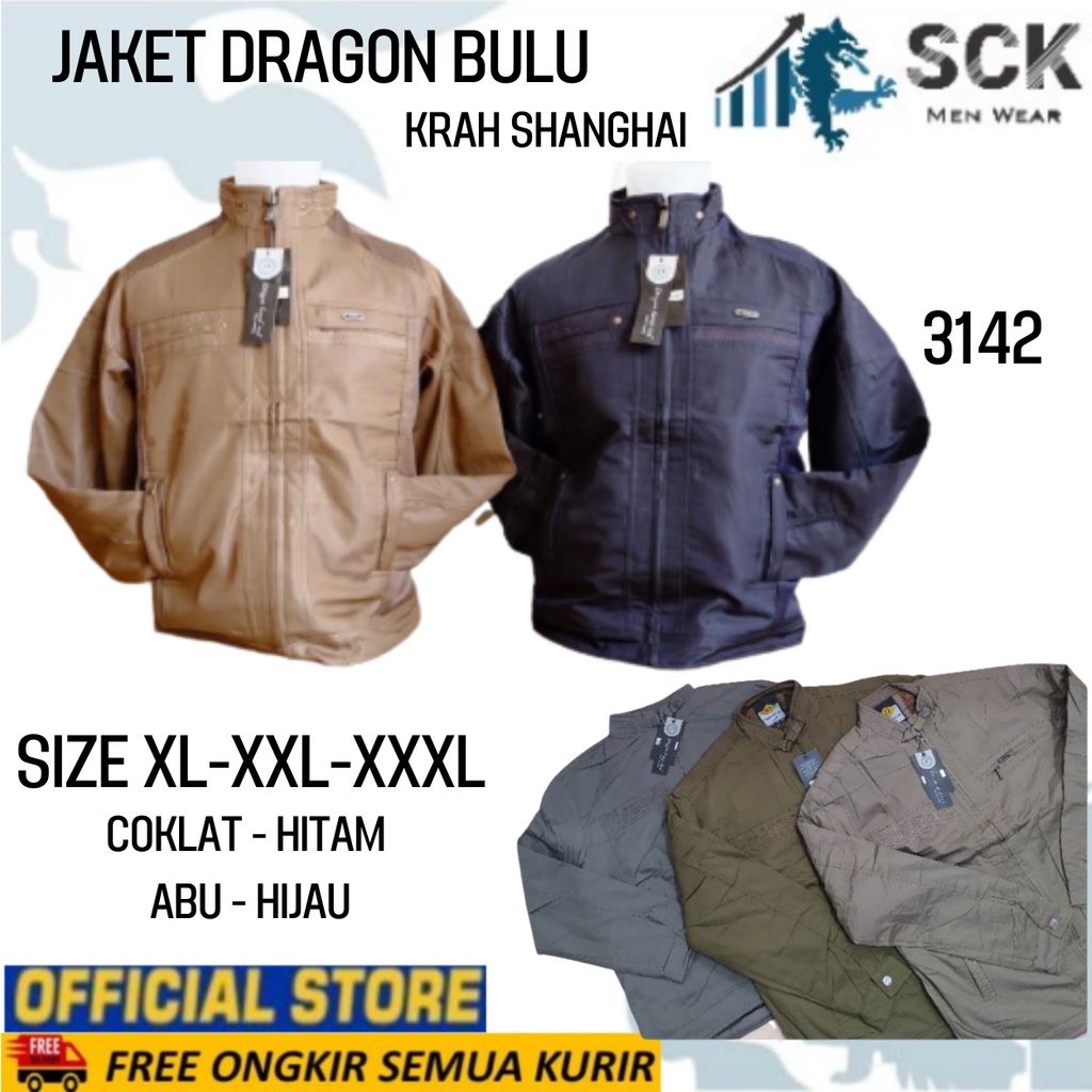 Jaket Pria DRAGON 3142 ukuran XL - XXXL Dalam Bulu Halus / Pakaian Bapak Krah Shanghai Halus - sckmenwear GROSIR