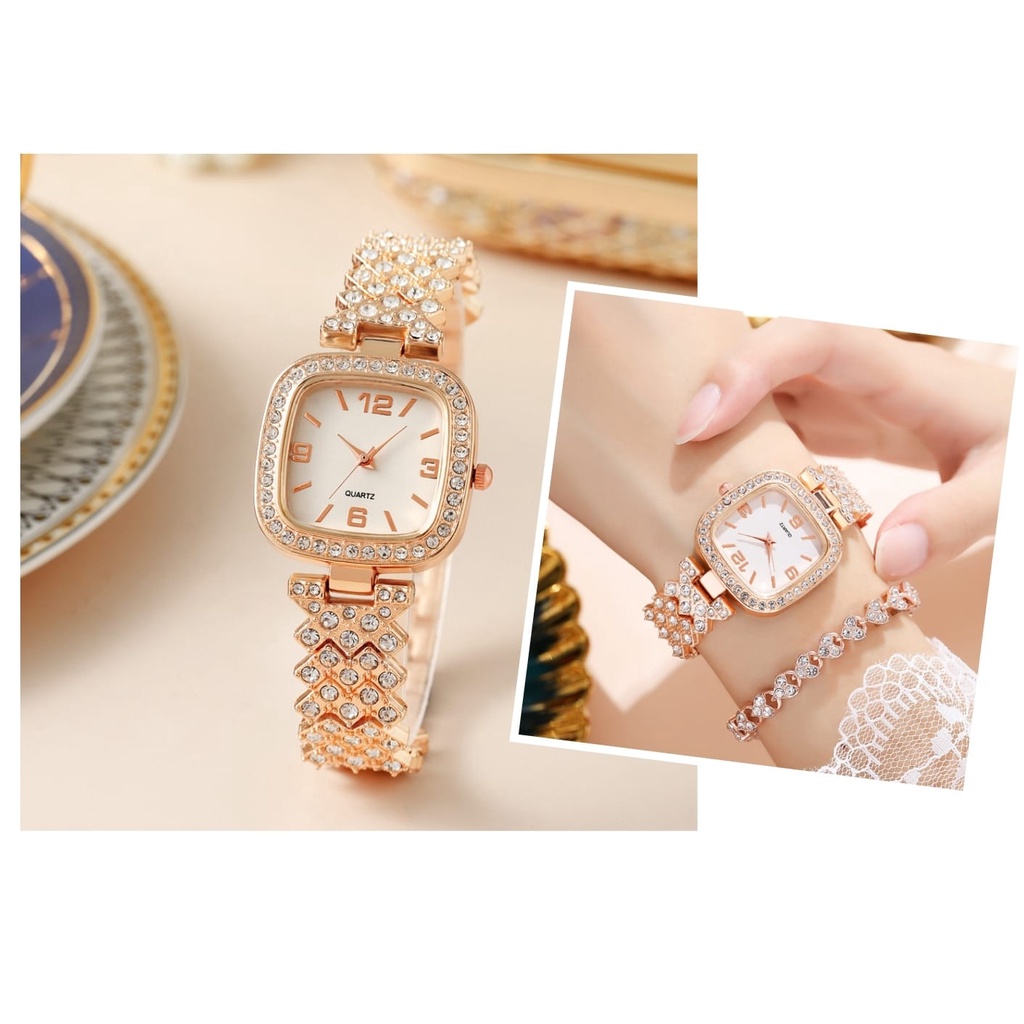 JAM TANGAN WANITA BRANDED KOREA DIAMETER KECIL KONDANGAN CASUAL RANTAI GOLD KOTAK CANTIK MEWAH PESTA NIDAE KEKINIAN JAM121G1 ELEGANT FASHION CEWEK REMAJA