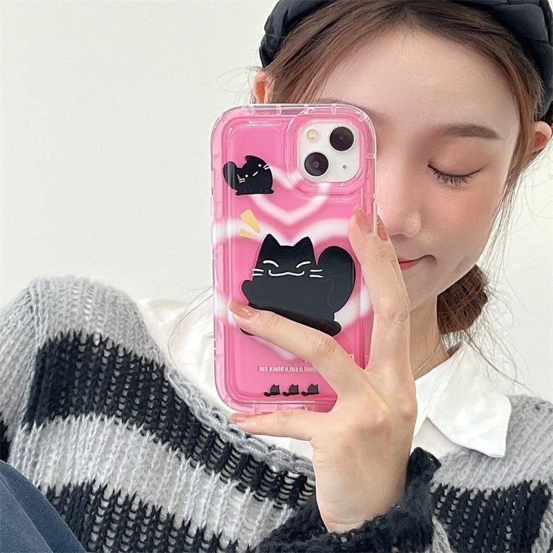 IPHONE Casing Ponsel Desain Kucing Hitam Cinta Kecil Kompatibel Dengan Iphone12 13 14 11 Pro Max X Xs Max Xr Vvctyr