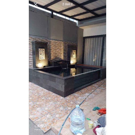 pembuatan kolam ikan minimalis depan kaca/ taman kolam