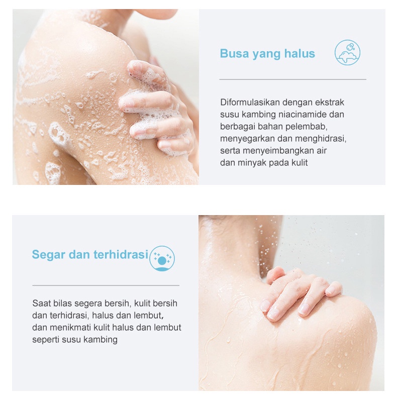 【COD】Whitening Body  Pemutih Goat milk shower gel Whitening Sabun Mandi Cair 800ml Pemutih badan Niacinamide Body Wash Brightening Mencerahkan Kulit