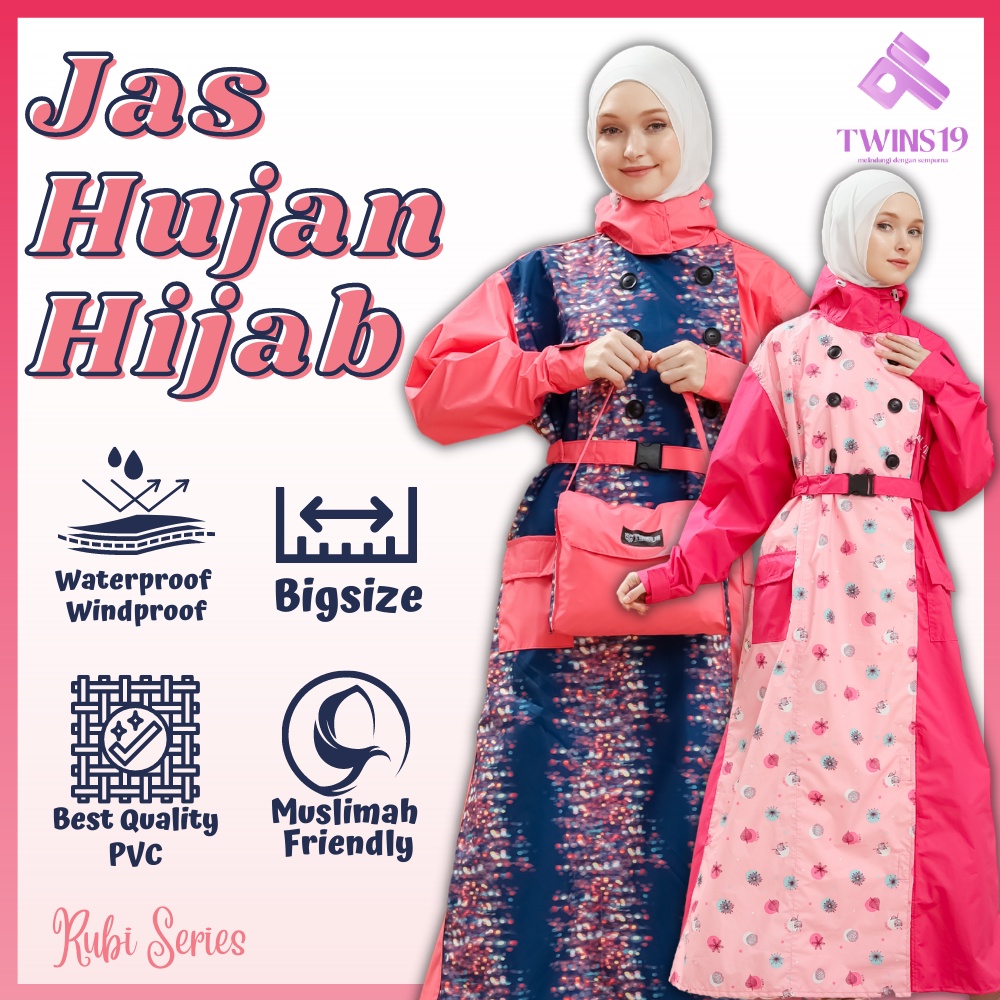 Jas Hujan Wanita Model Gamis Muslimah Jas Hujan Hijab Syar'i Jumbo Anti Rembes Jas Gamis RUBI SERIES By TWINS19