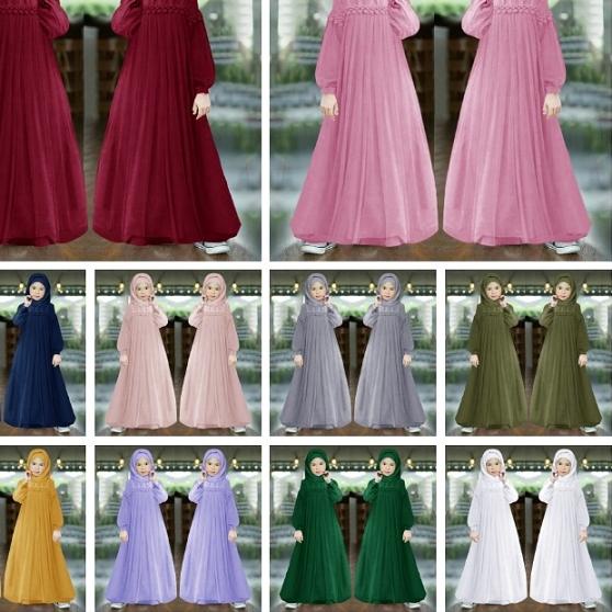 ☈ GAMIS MUSLIM MURAH ANAK PEREMPUAN DRESS PANJANG KID NURAINI BROKAT TILE CANTIK RENDA IMPORT TERBAR