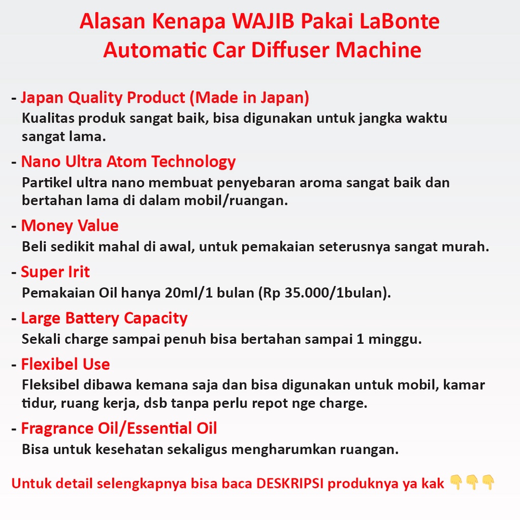 La Bonte Portable Scenting Diffuser Mesin Pengharum Ruangan Kecil / Mobil Max 50m2