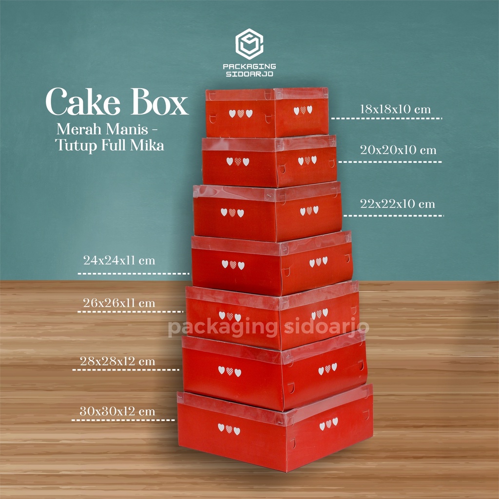 Dus Merah Manis Tutup Full Mika Uk 22X22X11/Cake Box Uk 22X22X11 Mika/Kotak Kue Uk. 22/Dus Tart Uk 2