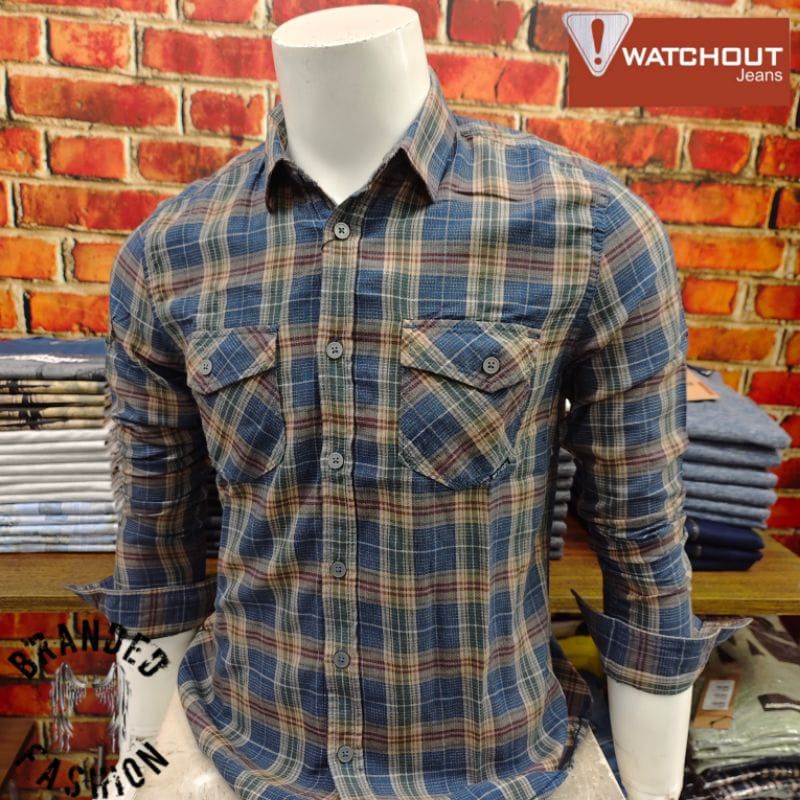 KEMEJA WATCHOUT PRIA ORIGINAL SLIMFIT TERBARU NAVY PROMO BISA COD