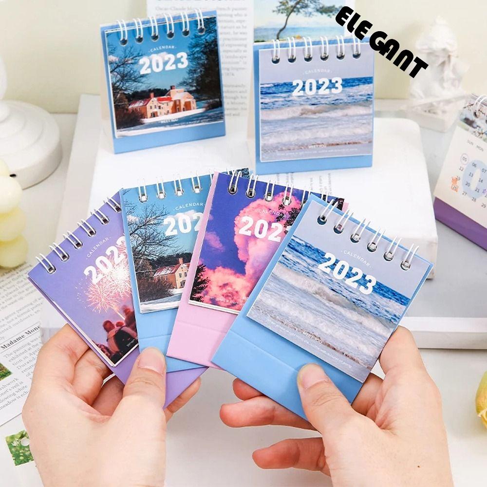 【 ELEGANT 】 2022-2023 Calendar School Stationery Planner Calendar Daily Scheduler Self Standing Mini Calendar Desktop Decoration Agenda Organizer Coil Calendar