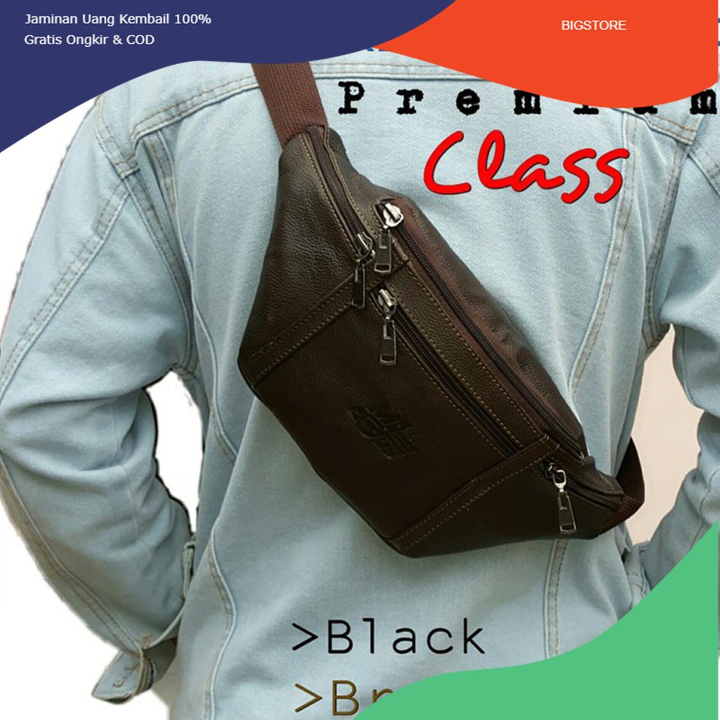 Tas kulit pria selempang asli garut sukaregang / waistbag kulit asli