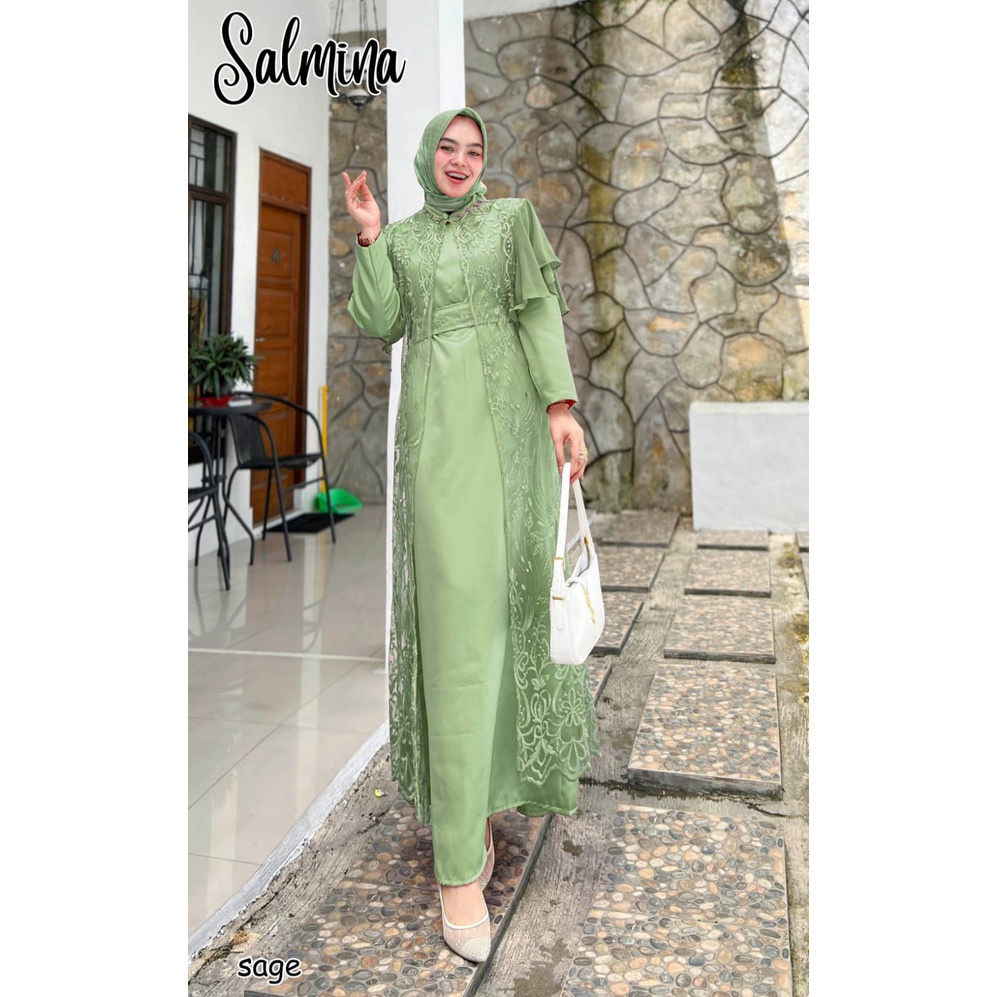 GAMIS PESTA KONDANGAN TULLE BORDIR SALMINA DRESS MEWAH MURAH