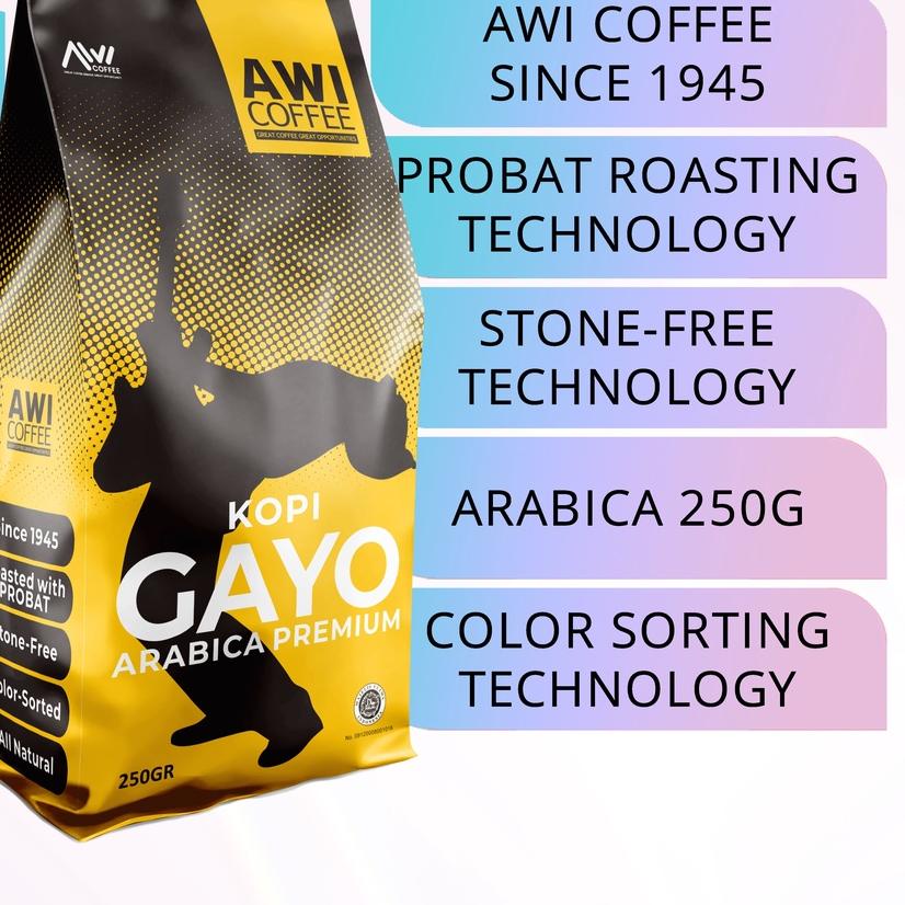 

❃ Awi Kopi Gayo Arabica Premium 250Gr Biji | Roasted Coffee Beans | Aceh Grade 1 Kualitas Ekspor ➩