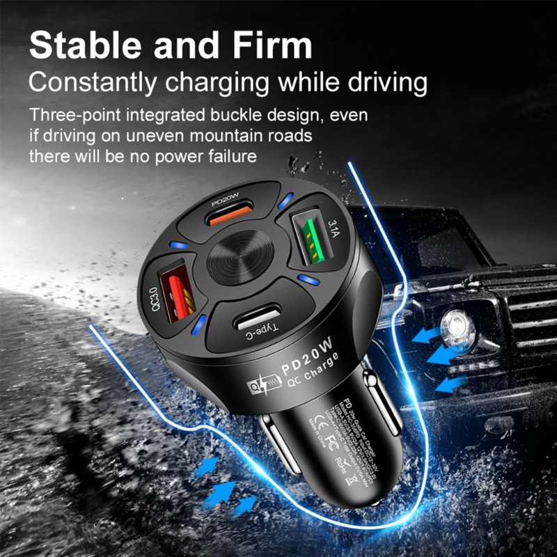 Zzz Auto Car Charger Quick Charge Empat USB Port Pemantik Rokok Charger Laptop Portable Adaptor Flash Charging PD20W Q