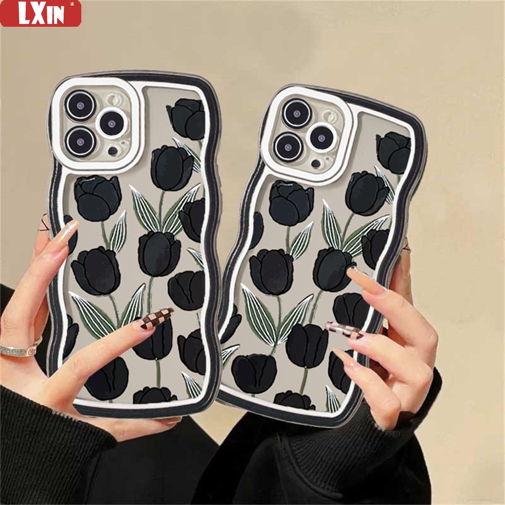 Casing Tulip Hitam Samsung A04E A04S A13 A03 A03S A50 A50S A30S A23 A22 A21S A12 A02S A11 A51 A10 A30 A52 A52S M12 A71 A53 A32 Wave Edge TPU Phone Case Cover