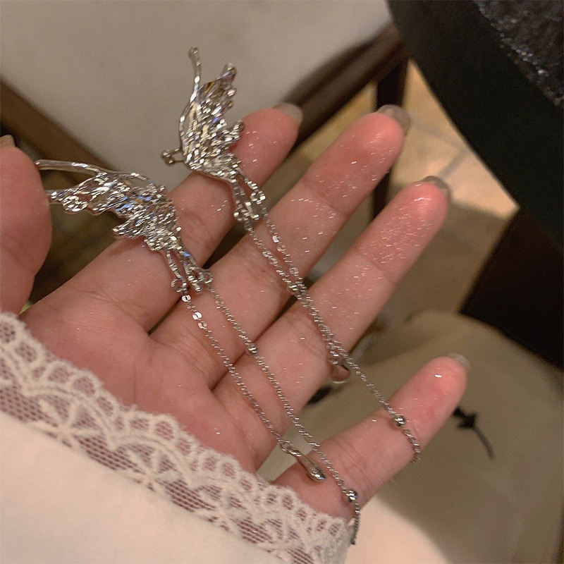 Anting Klip Kupu-Kupu Elegan Untuk Wanita Jumbai Aksesoris Perhiasan Silver