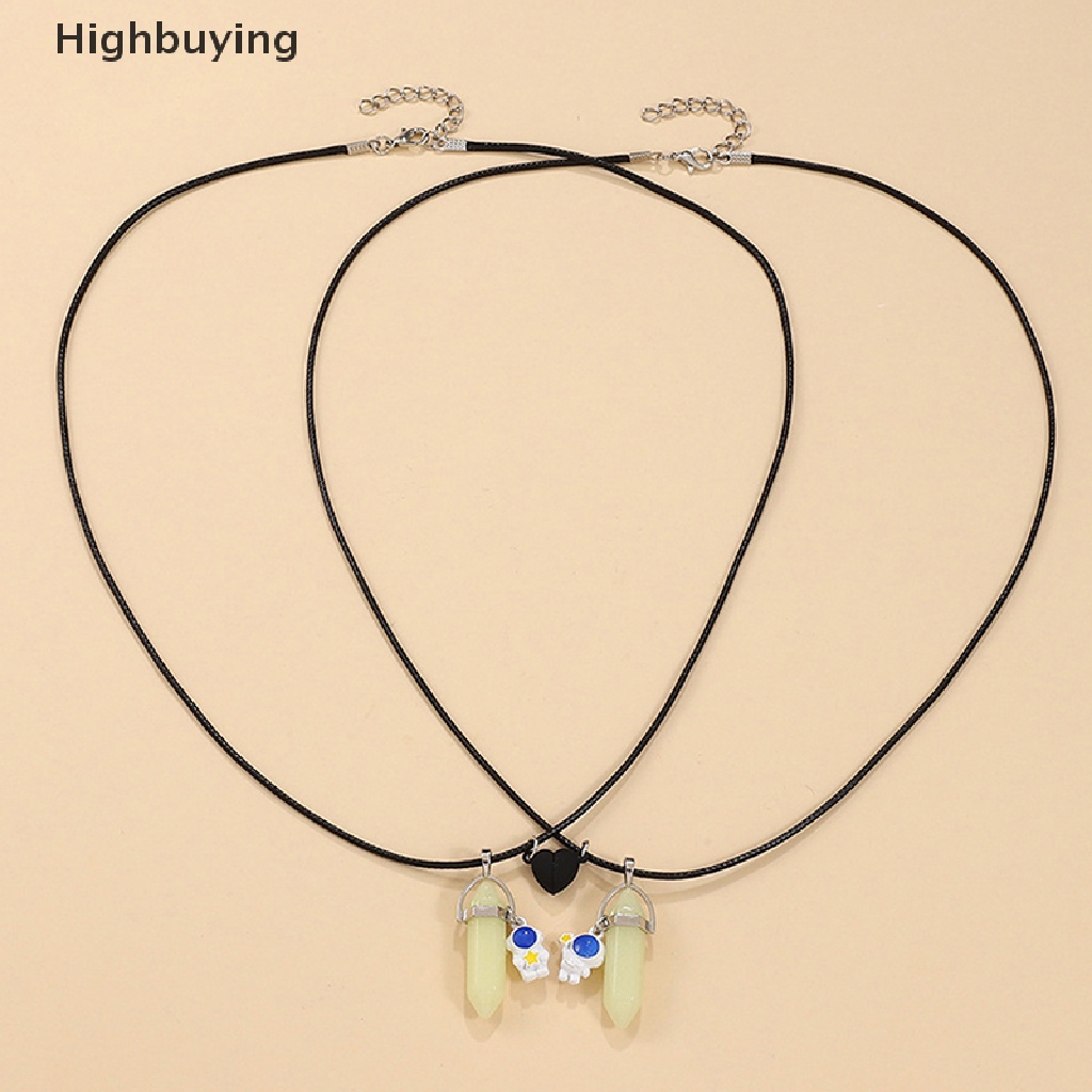 Hbid Luminous Hexagonal Heart Magnet Menarik Astronot Liontin Pasangan Kalung Untuk Wanita Pria Fashion Tali Kulit Kalung Hadiah Glory