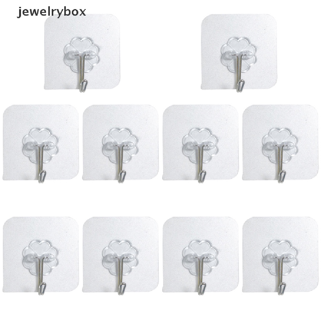 [jewelrybox] 10pcs Transparan Stainless Steel Kuat Perekat Diri Kait Penyimpanan Kunci Gantungan Untuk Dapur Kamar Mandi Pintu Dinding Butik Multi-Fungsi