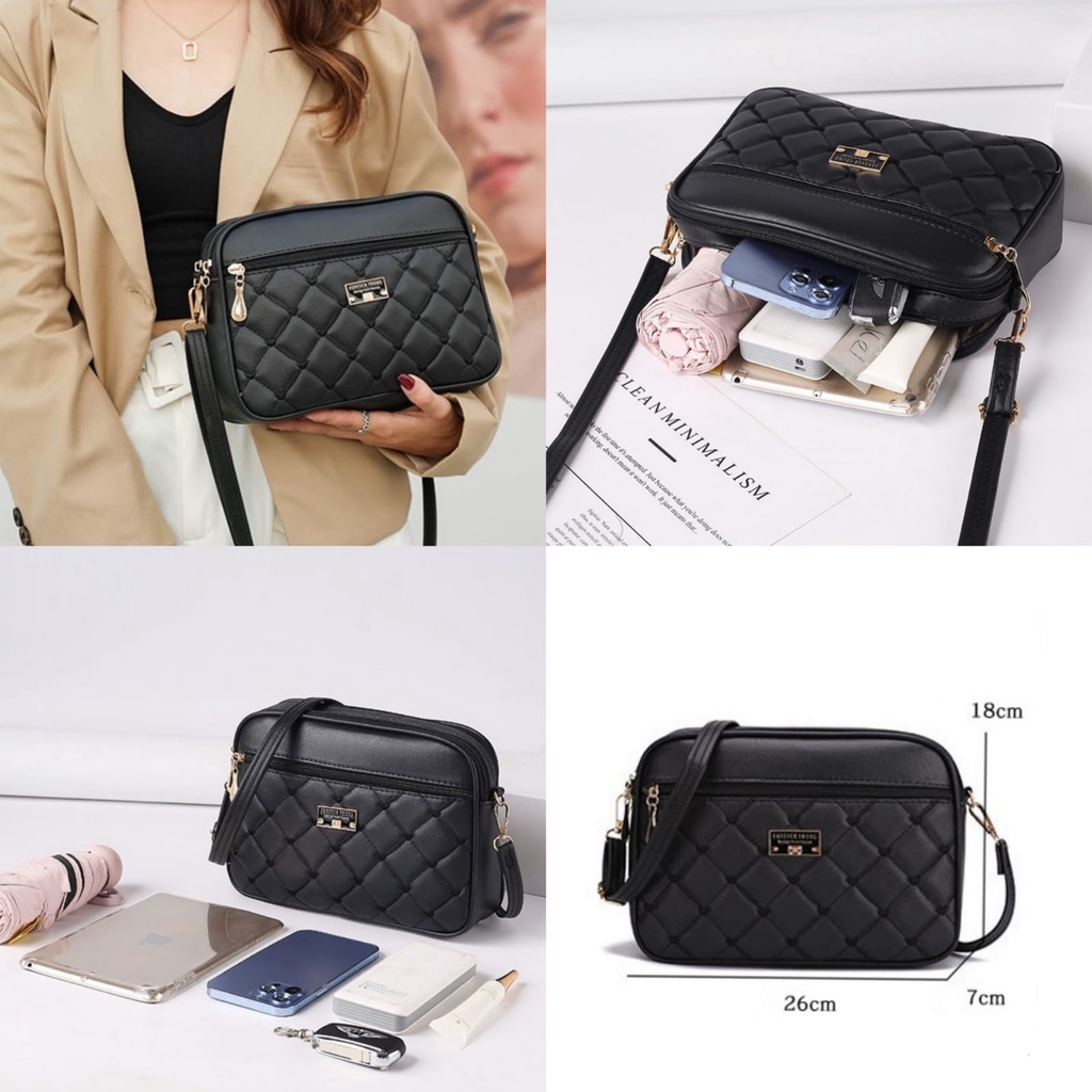 TAS SELEMPANG WANITA KOREA FOREVER YOUNG KULIT HITAM BALTIME TA733B5 SLING BAG IMPORT MURAH CEWEK SHOLDER BAHU SIMPLE REMAJA KEKINIAN LUCU BATAM PREMIUM BRANDED FASHION