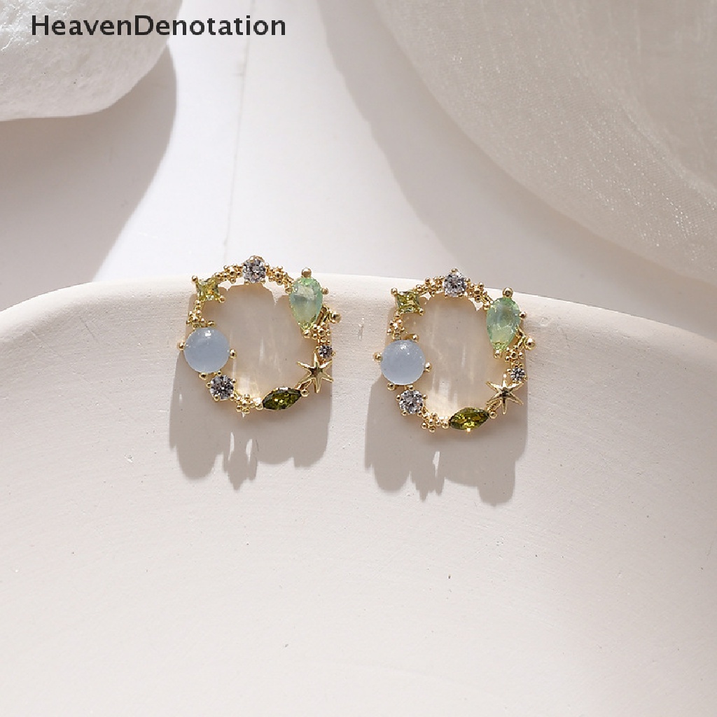 [HeavenDenotation] Small Circle Earrings 925 Silver Simple Colored Diamond Earrings HDV