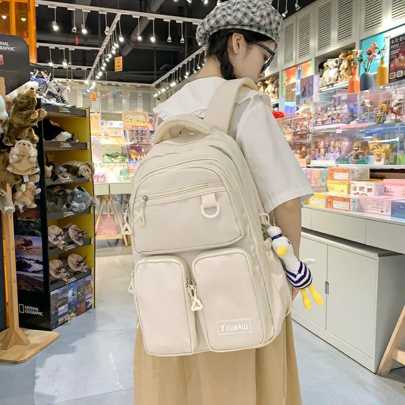 Rayhana - Tas Ransel Wanita Korean Style Dengan Dua Kantong Didepan Kekinian