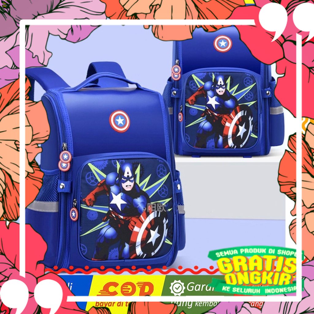 WWH16 Tas Anak Sekolah SD Ransel Spiderman Captain Backpack Murah TKM / karakter anime